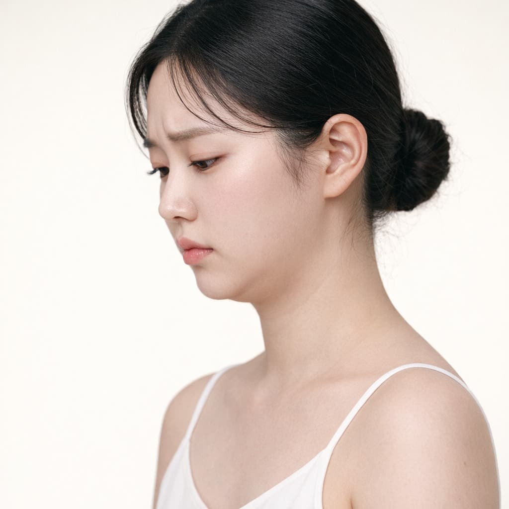 이중턱으로 묻히는 얼굴선
